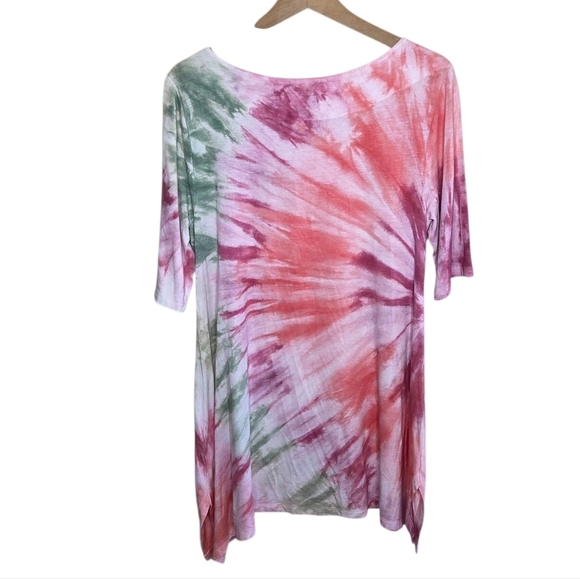 Soft Surroundings | Coral Purple Green Tie Dye Tunic Top Size Medium - Picture 4 of 4